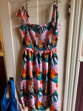 Women’s Pink Tropical Print Tie-Shoulder Sundress